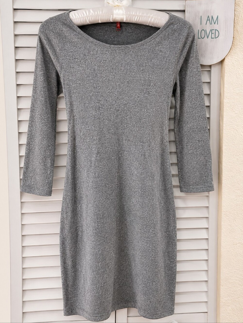 NEW Tilly's HFH Heather Gray Sparkle Stretch Midi Dress With 3/4 Sleeves Medium